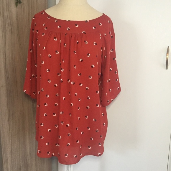 LOFT Burnt Orange Draping BOHO Blouse - Picture 1 of 5